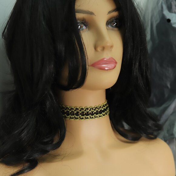 Fancy Gold Tone Choker Adjustable Length Black & Gold Trim chokers (#86) - Picture 3 of 8